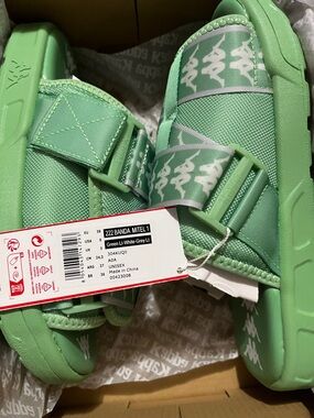 Kappa Kids Green Banda Slide Sandals with White Logo